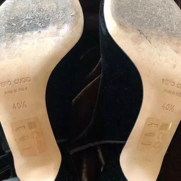 Nina Ricci Sandals Shoes Open Toe Heeled Black Velvet sling backs 40.5 9-9.5-10 - Picture 4 of 4